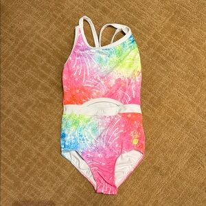 Girls' Multicolor Rainbow Tie-Dye One-Piece Swimsuit - White Trim